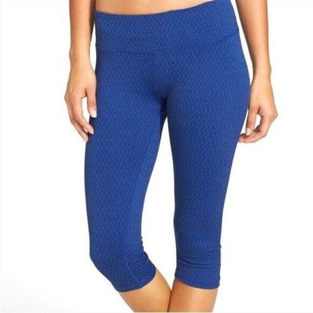 Prana Leggings Women Small Blue Diamond Jacquard Ruched‎ Capri Activewear Womens